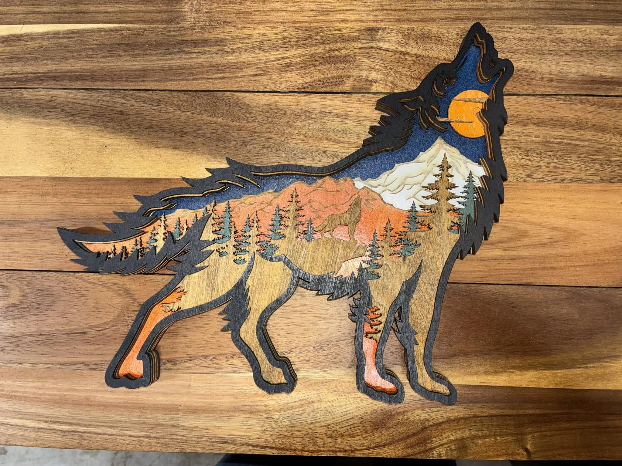 Six-layered wolf artwork
